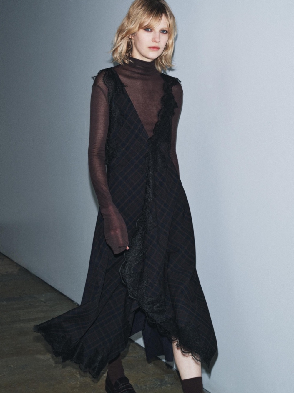 Zara NWT ZW Collection limited edition asymmetric lace plaid midi dress 9906/944